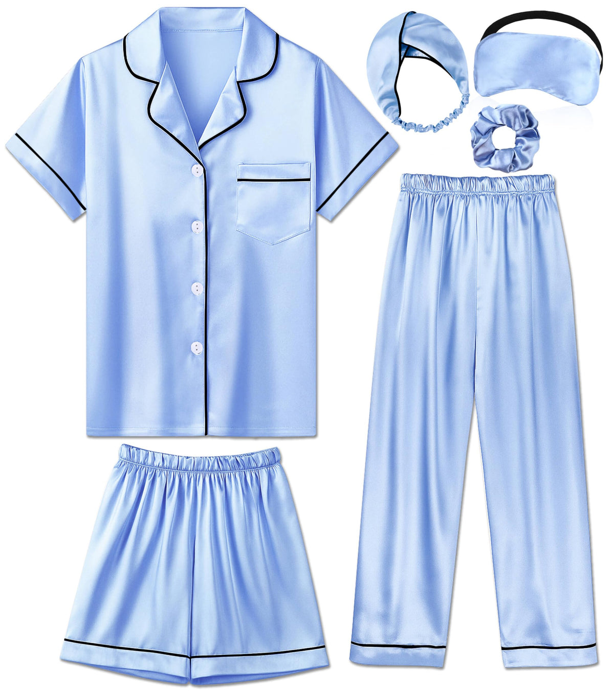 Silk Pajamas for Girls Satin Pajama Kids 3Pcs Short Sleeve Pjs Set
