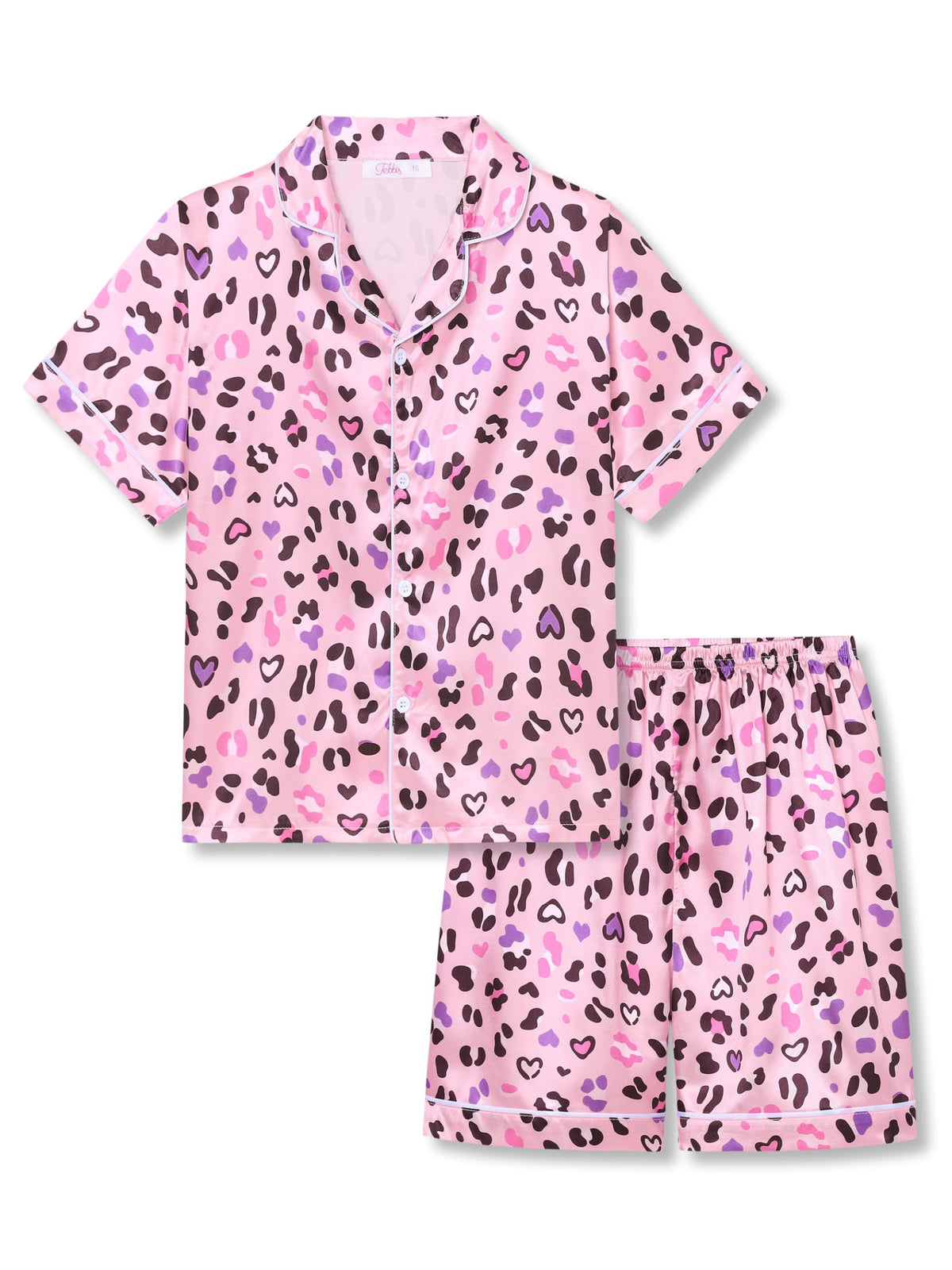 Tebbis Girls Silky Satin Pajamas Short Sleeve Button-Up Set Size 6/7-16