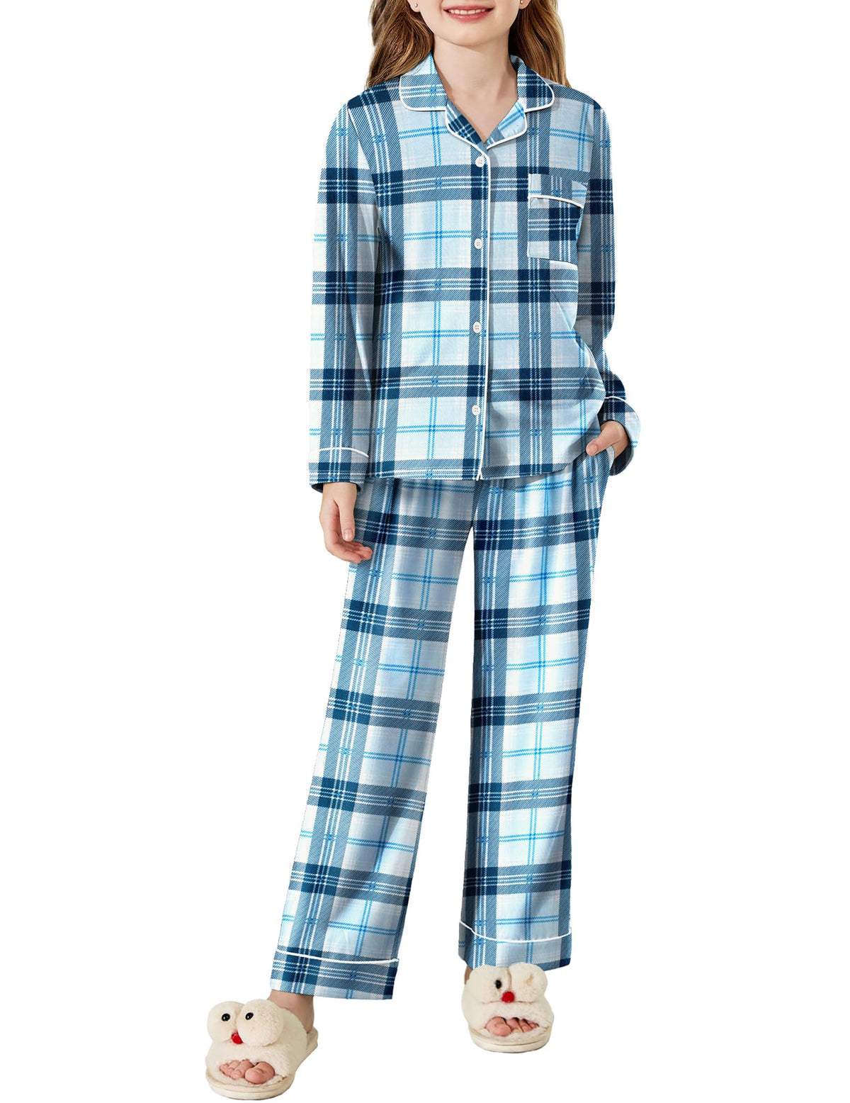 Arshiner Pajamas Set for Girls Long Sleeve Lounge Set Button Down Pj Sets