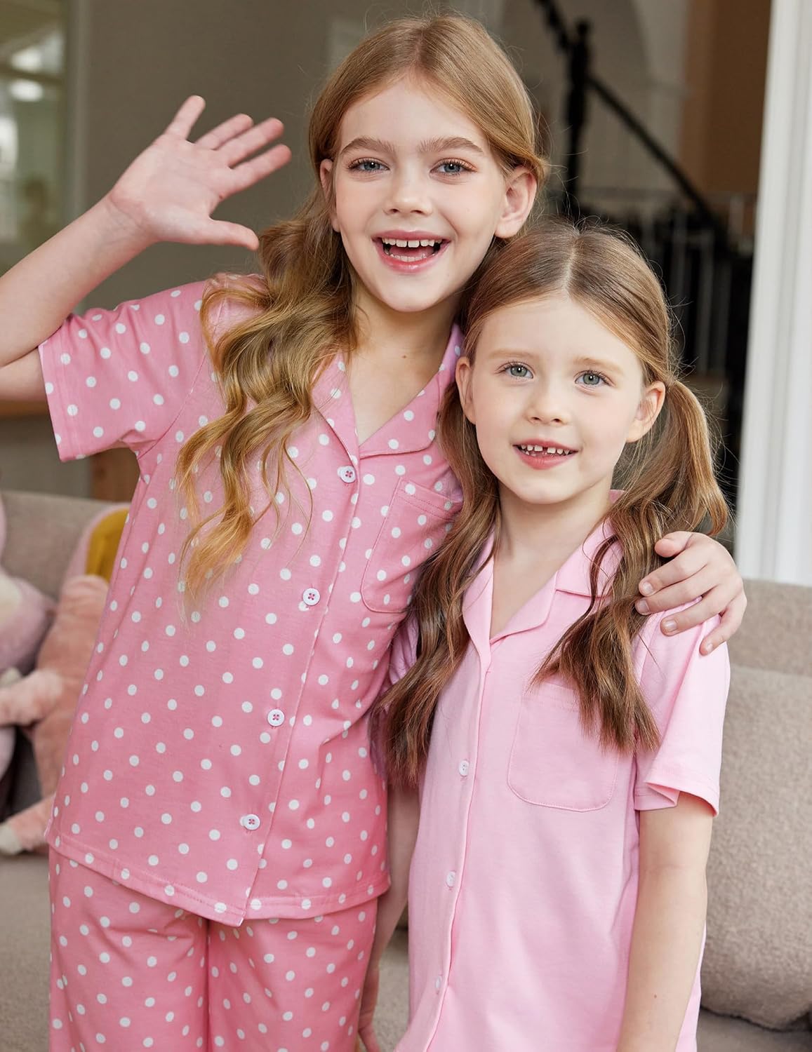 Arshiner Pajamas for Girls Short Sleeve Long Pants Sleepwear Button Pjs Set