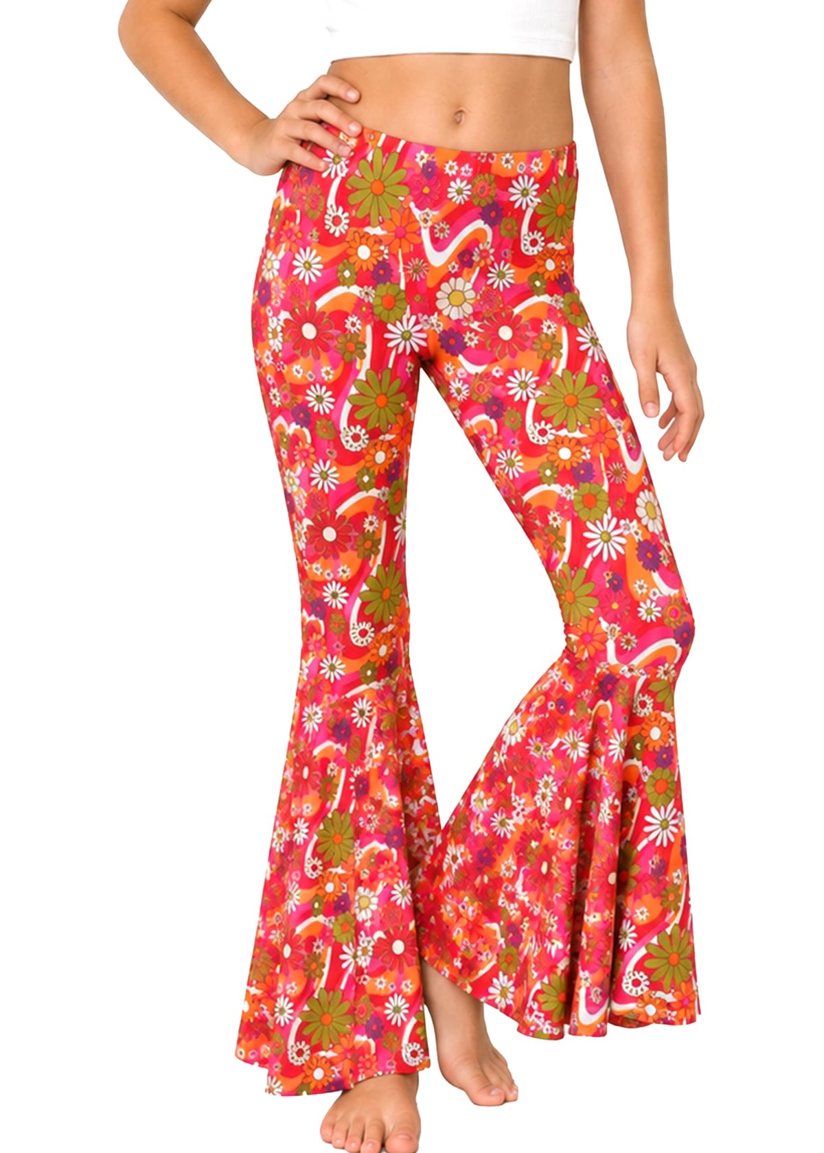 STRETCH IS COMFORT Girls Stretch Bell Bottoms Flare Pants Little | Big Kid Ruffle Bootcut Leggings | Sizes 2-14