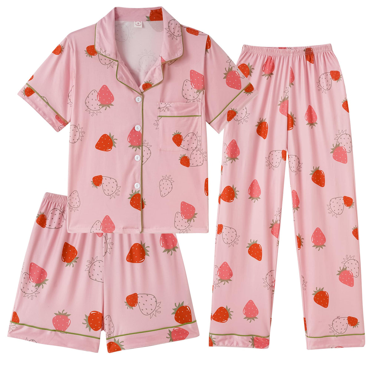 Hupohoi Girls Pajamas 3 Piece Button Down Sleepwear Outfit with Pockets PJS