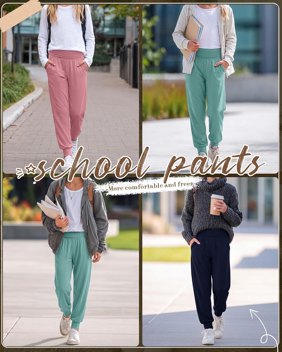 Oakgarden 3 Pack Girls' Lightweight Athletic Joggers Pants