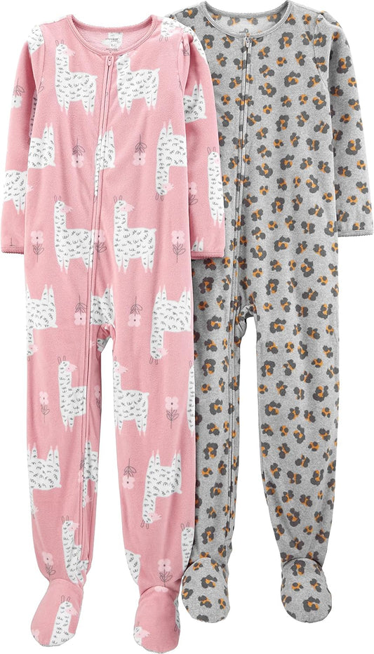 Simple Joys by Carter's Girls' 2-Pack Loose-fit Fleece Footed Pajamas