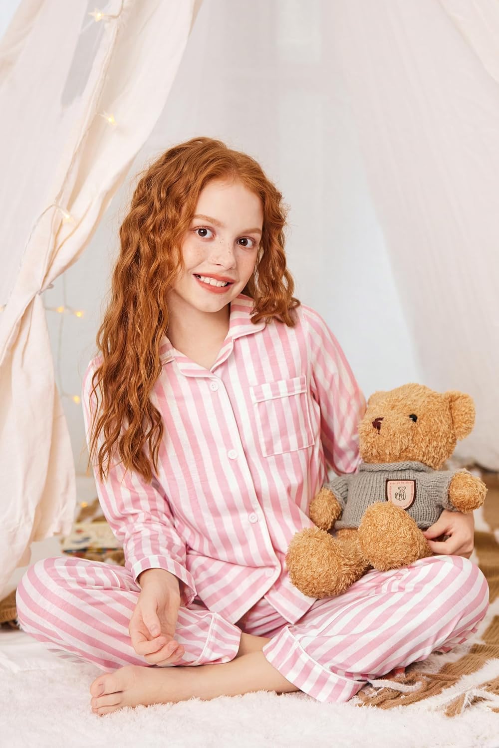 Arshiner Pajamas Set for Girls Long Sleeve Lounge Set Button Down Pj Sets