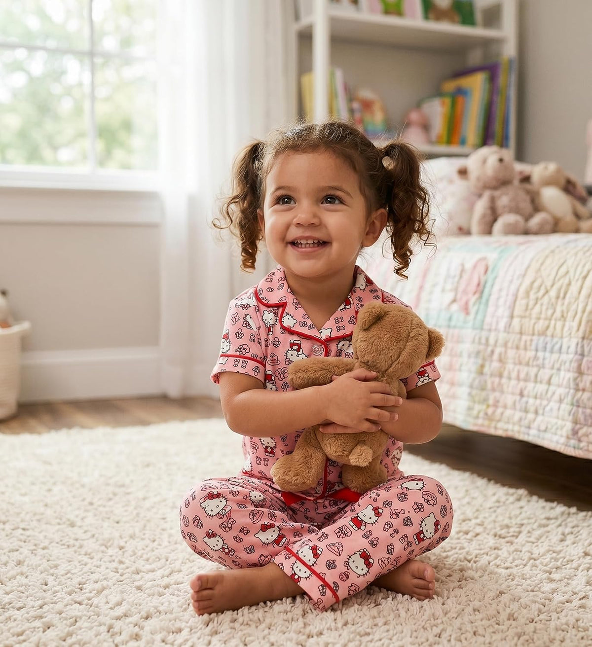 Hello Kitty Girls Pajama Set - 2 Piece Short Sleeve Shirt & Pants - Kids Sleepwear PJs - Official License