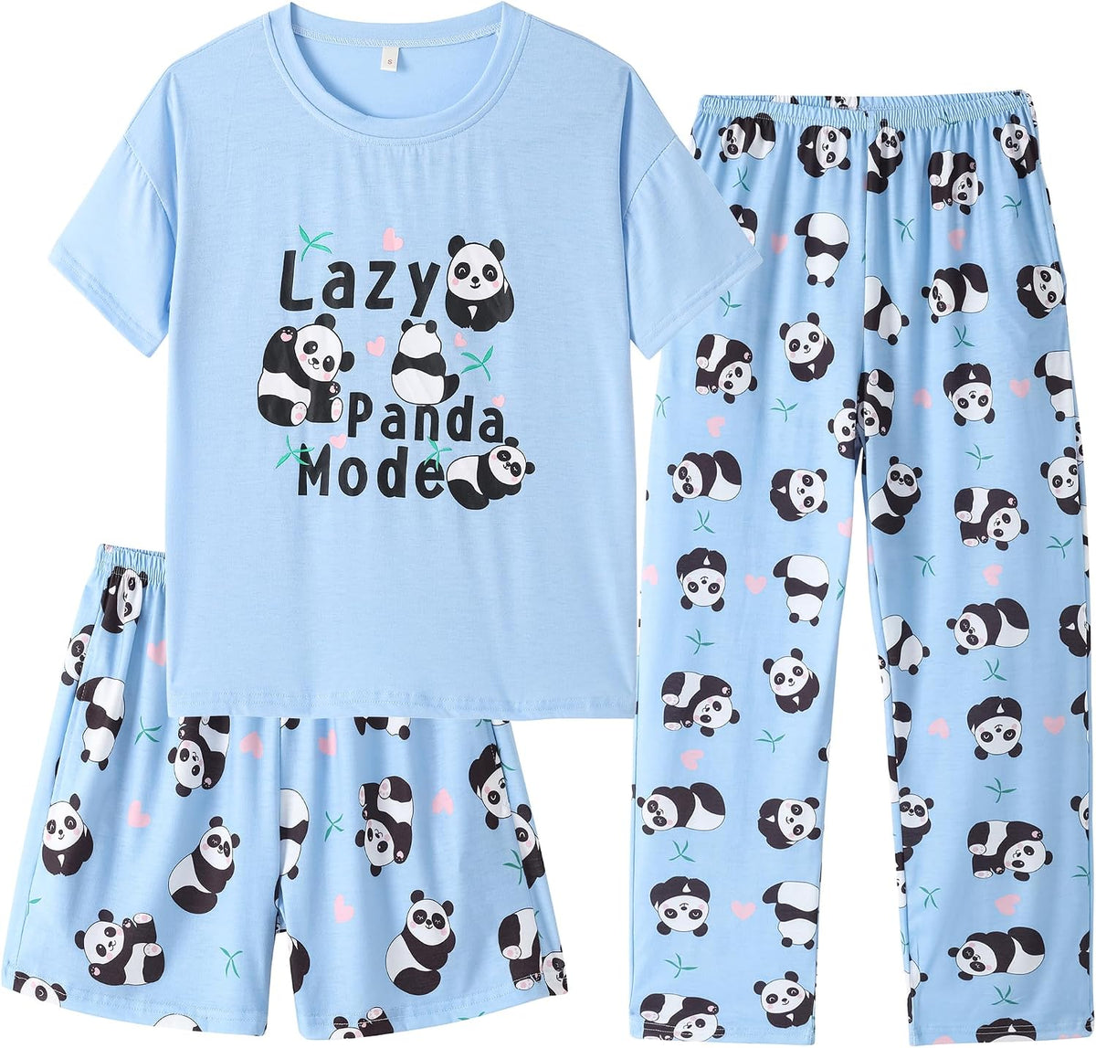 Hupohoi Girls Pajama Sets Summer Short Sleeve With Shorts & Pants Sleepwear
