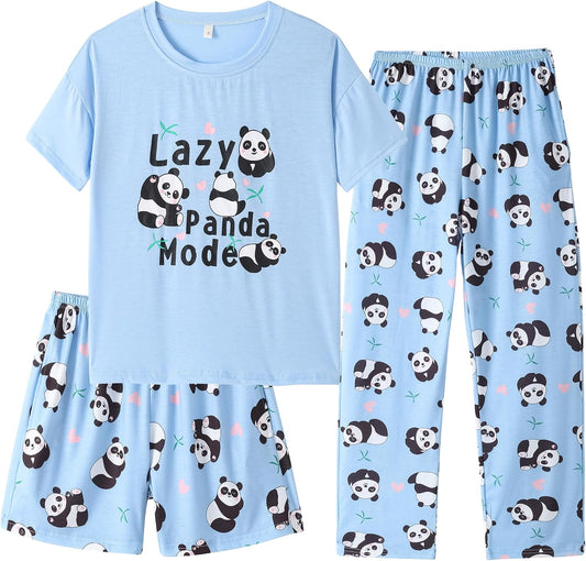 Hupohoi Girls Pajama Sets Summer Short Sleeve With Shorts & Pants Sleepwear
