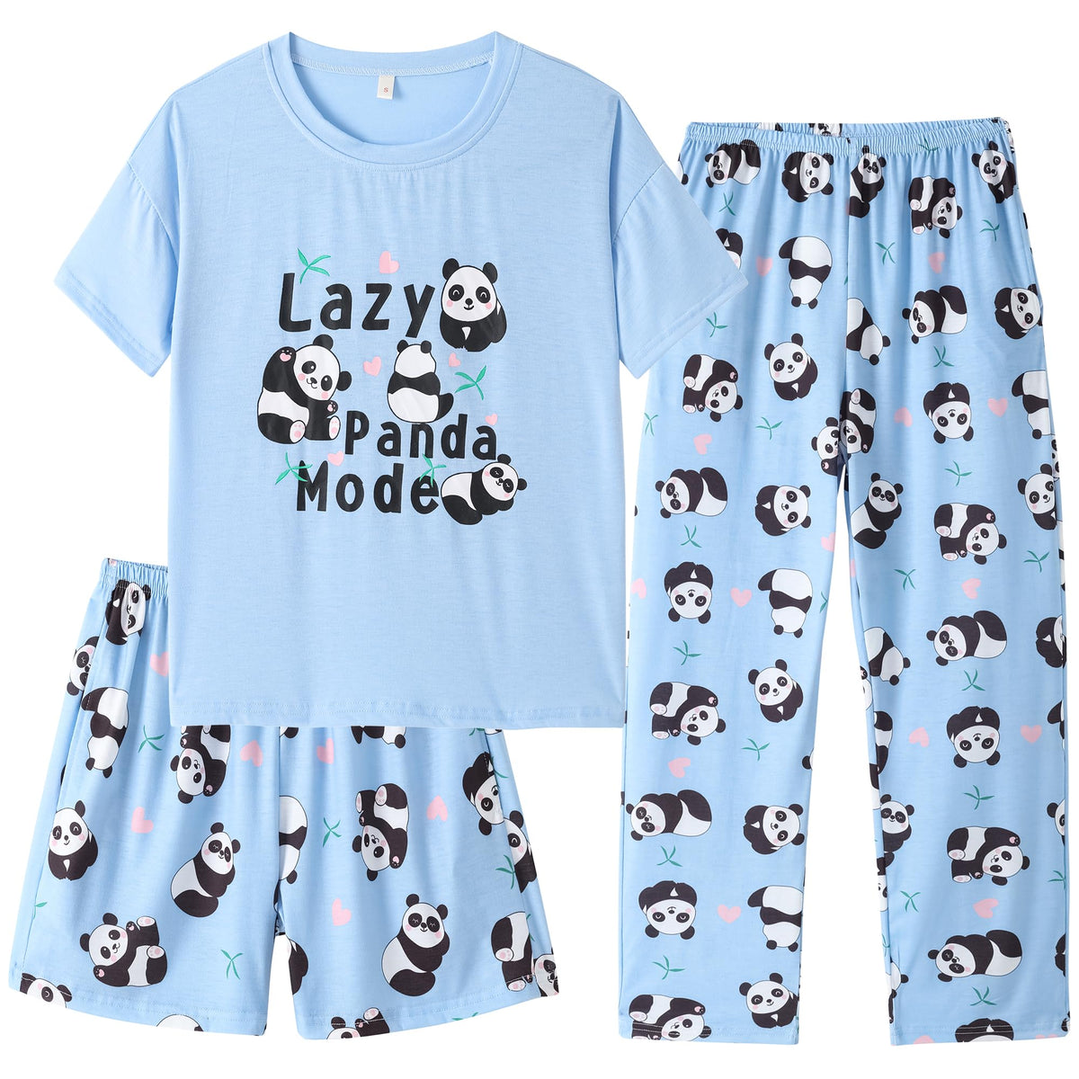 Hupohoi Girls Pajama Sets Summer Short Sleeve With Shorts & Pants Sleepwear