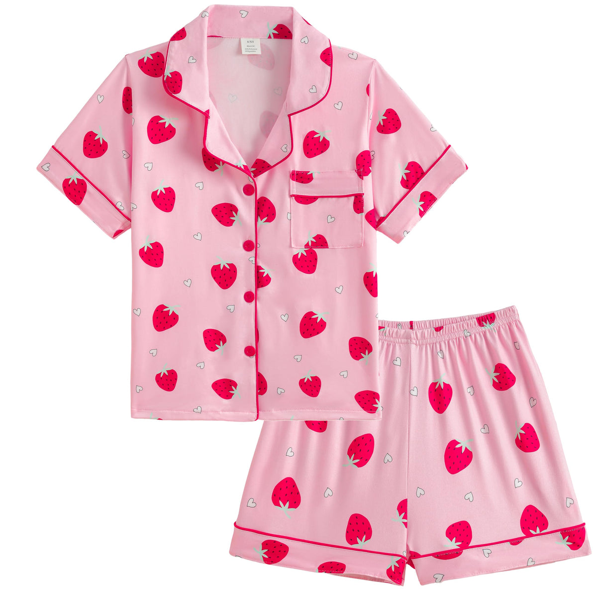 Hupohoi Big Girls Button Down Pajama Sets 2pcs Summer Cute Print Sleepwear