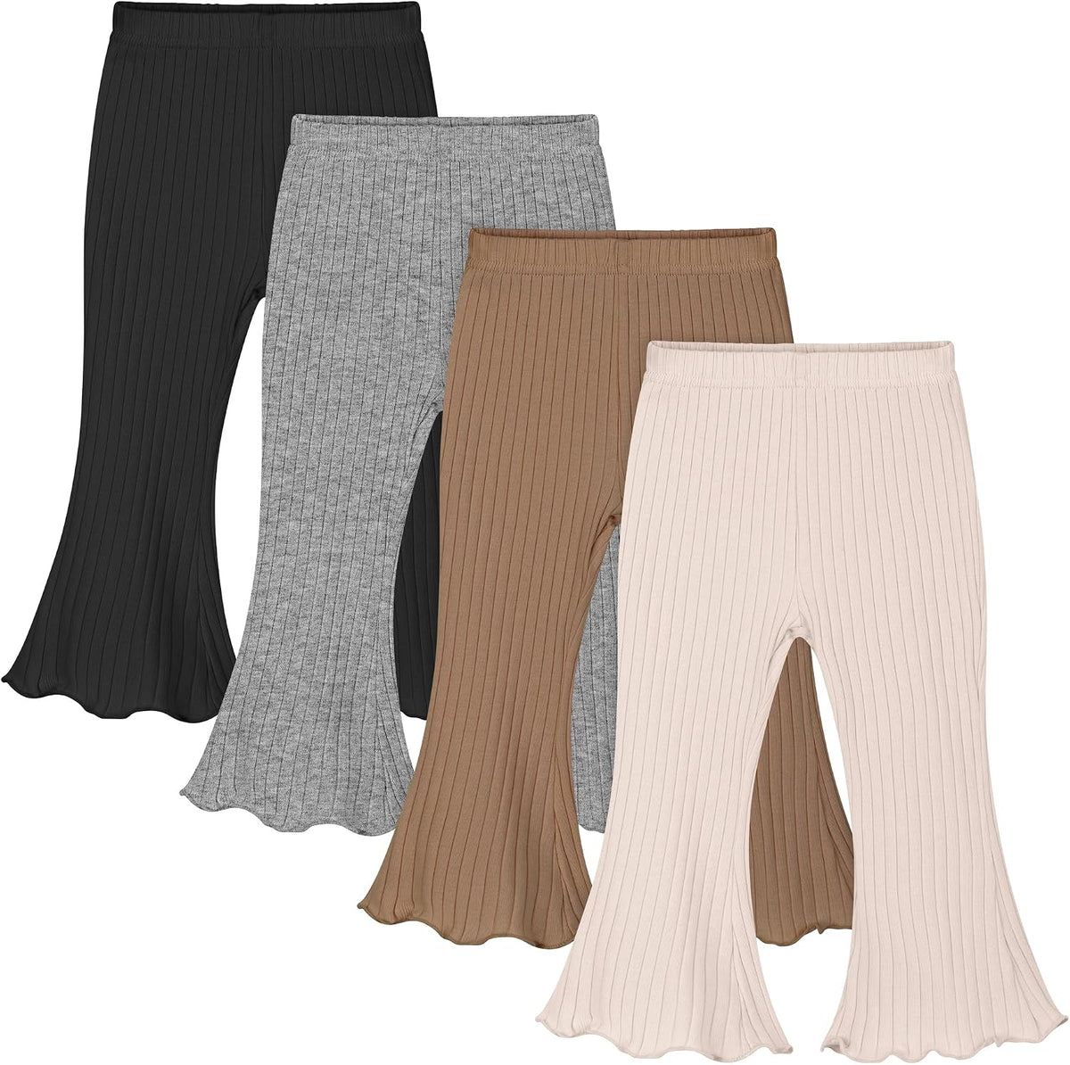 Resinta 4 Packs Baby Girl Flare Pants Cotton Solid Ribbed Bell Bottoms