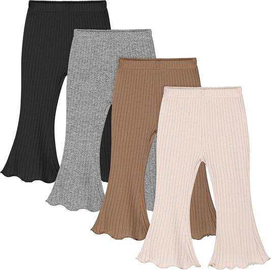 Resinta 4 Packs Baby Girl Flare Pants Cotton Solid Ribbed Bell Bottoms
