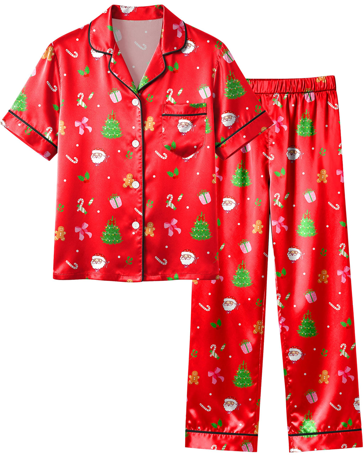 Sylfairy Girls Satin Pajamas Silk PJS Set Rainbow Unicorn Sleepwear Short Sleeve Long Pants Jammies for Toddler Kids