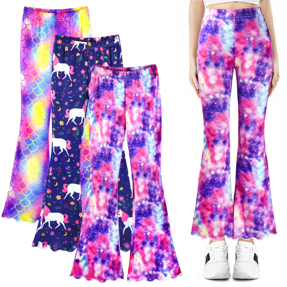 3 Pcs Girls Flare Leggings Mid Waisted Bell Bottom Yoga Pants