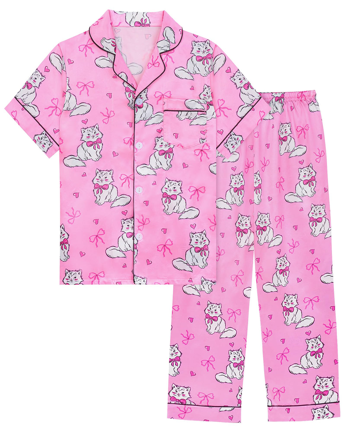 Sylfairy Girls Satin Pajamas Silk PJS Set Rainbow Unicorn Sleepwear Short Sleeve Long Pants Jammies for Toddler Kids