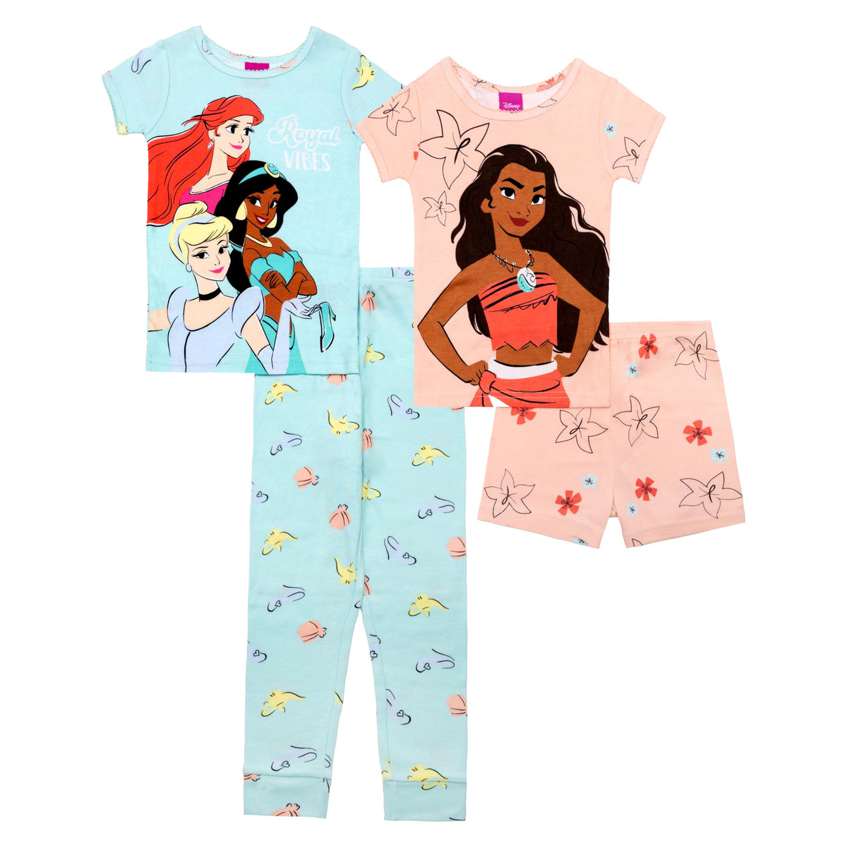 Disney Girls' 4-piece Snug-fit Cotton Pajama Set, Matching Pajamas