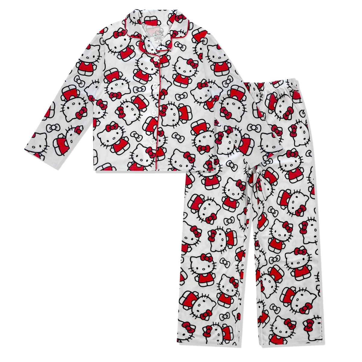 Hello Kitty Girls Pajama Set - 2 Piece Cozy Girls Pjs Button Down Long Sleeve & Pants For Kids - Official Product