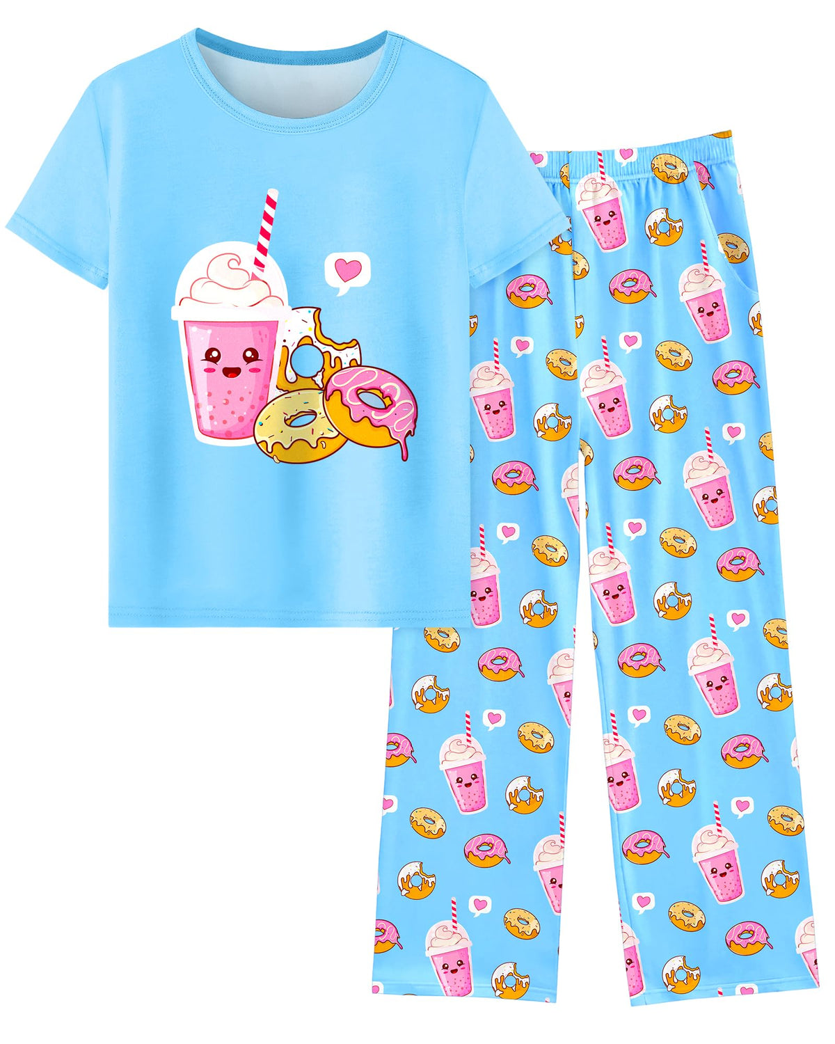 Sylfairy Girls Pajamas 2-Piece Pjs Set Kids Short Sleeve and Pants Jammies Casual Wear Girls' Sleepwear Lounge Clothes
