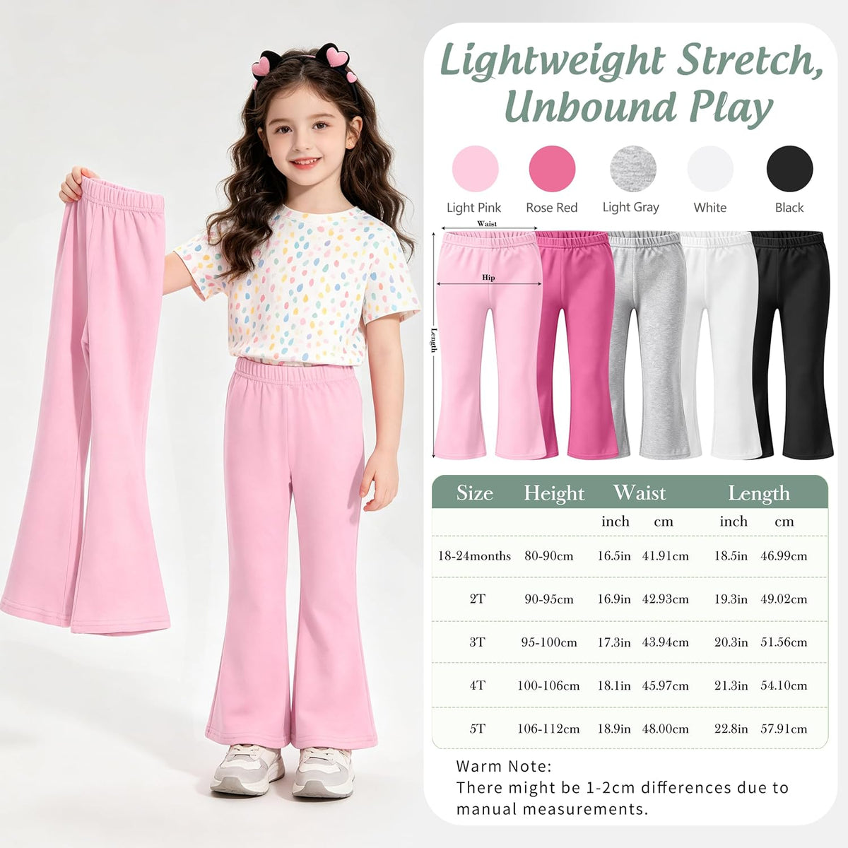 FEQO 5 Pack Toddler Girls Flare Pants Cotton Leggings Bell Bottoms, 18M-5T