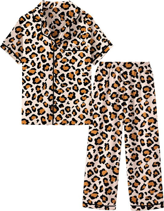Mikrdoo Girls Satin Pajamas Button Down 2Piece PJs 3-16 Years