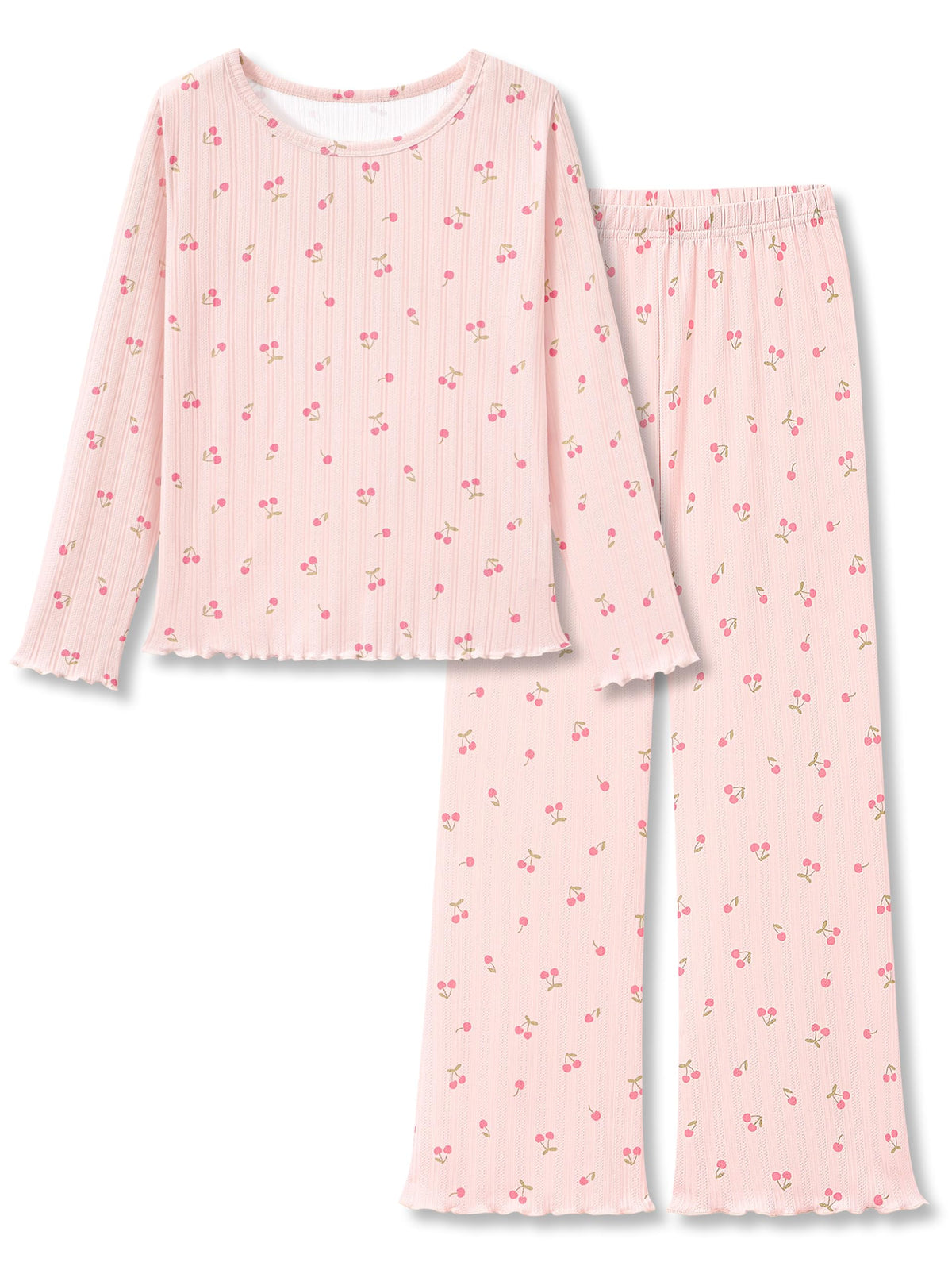 Beezizac Girls Pointelle Pajamas Long Sleeve Wide Leg 2-Piece Set Size 6-18