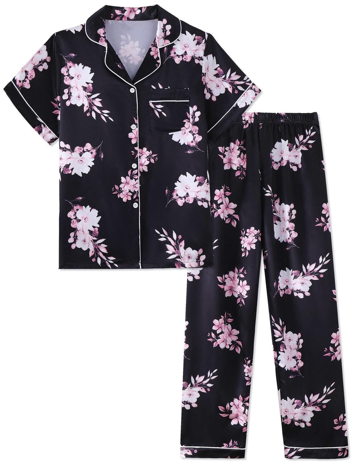 Mikrdoo Girls Satin Pajamas Button Down 2Piece PJs 3-16 Years