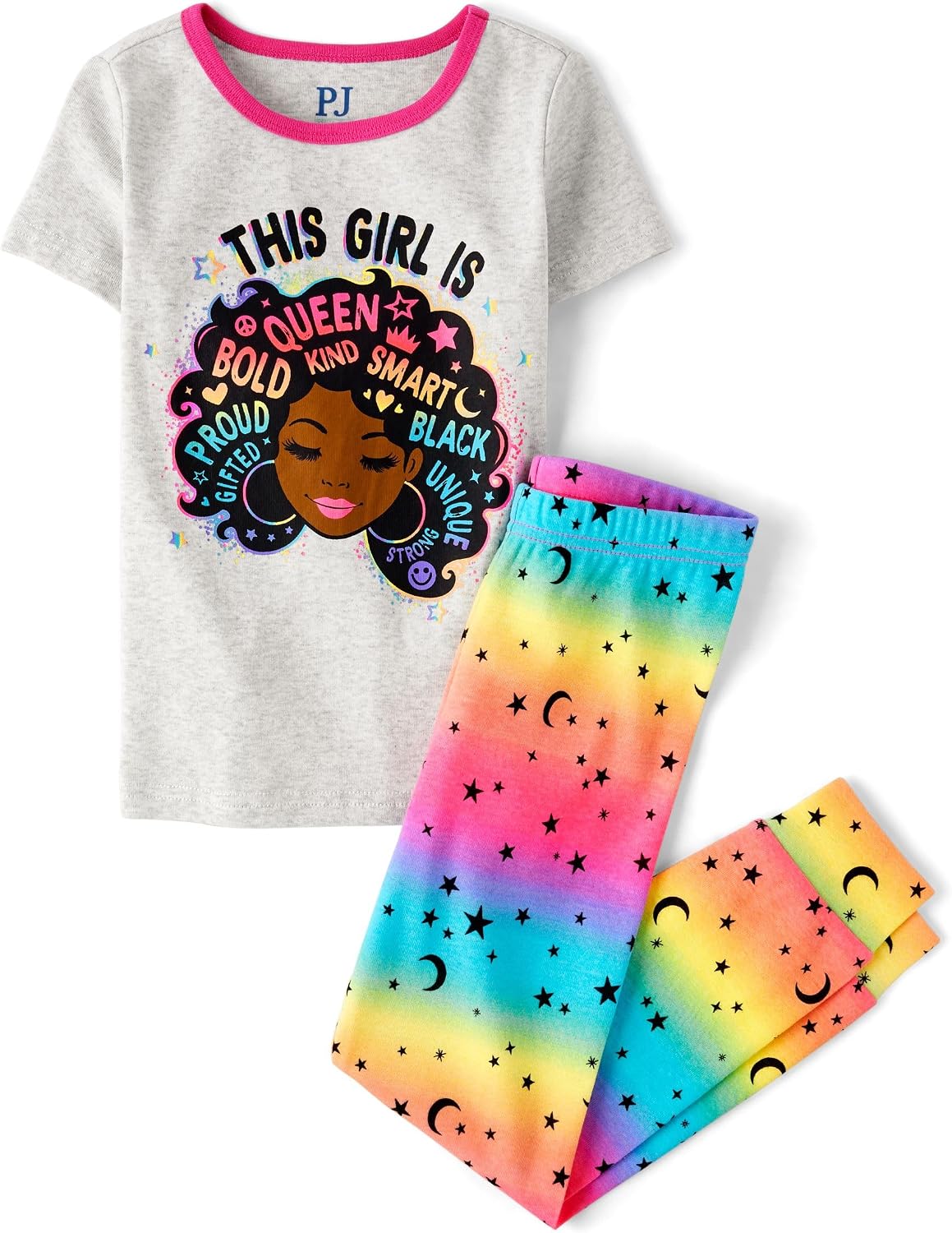 The Children's Place Girls' 100% Cotton Short Sleeve Top and Pants,2 Piece Pajama Set