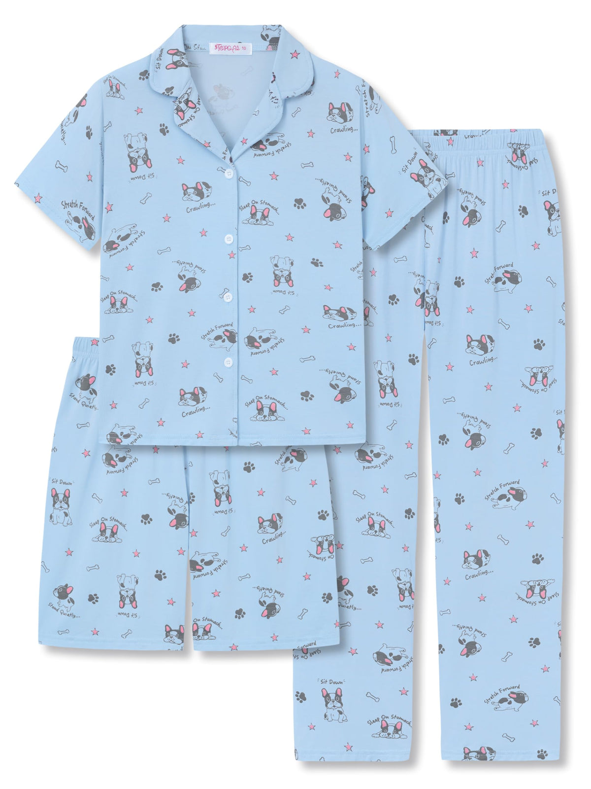 Topgal Girls 3-Piece Graphic Pajamas, Modal Button Up Lapel PJs, Sizes 6-18