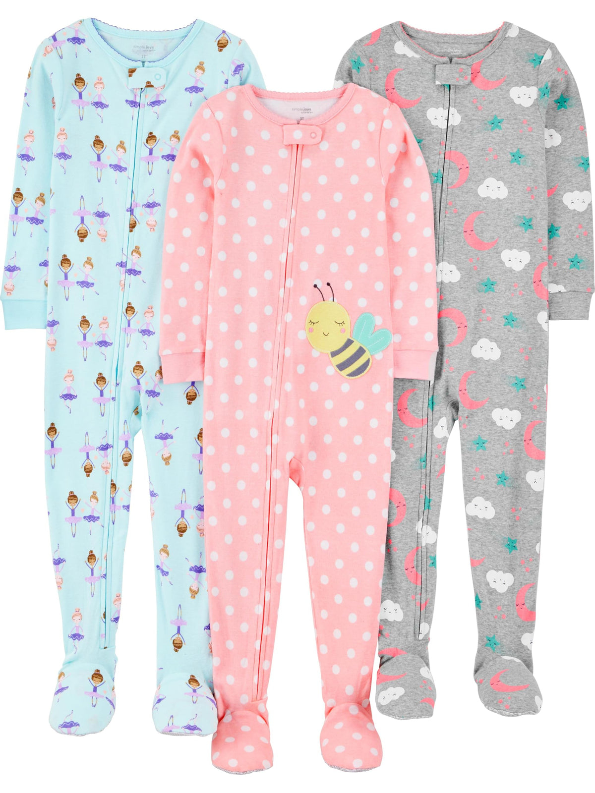 Simple Joys by Carter's Girls 3-pack Snug Fit Footed Cotton Pajamas