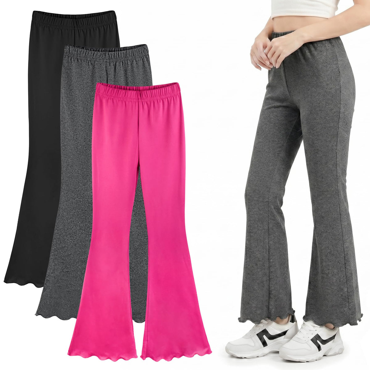 Flair Legging for Kids Teen Girls Mid Waisted Bell Bottom Yoga Pants School