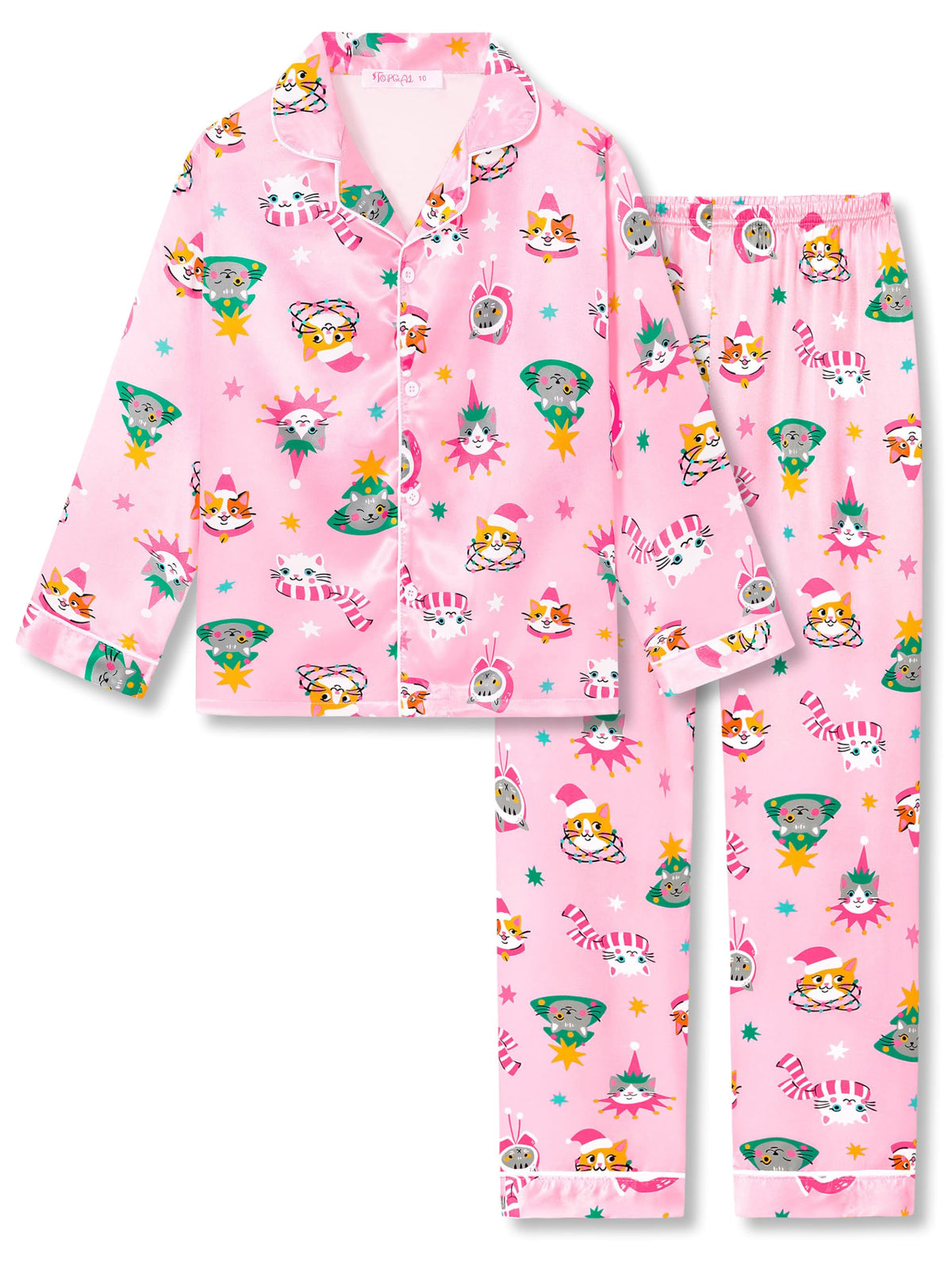 Topgal Girls Pajama Set, Coat Style Button Front, Size 6-16