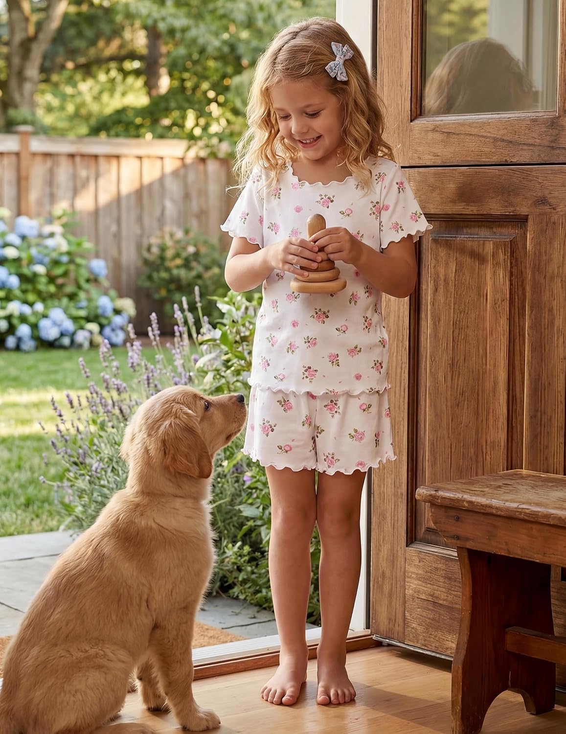 Arshiner Girls Pajamas Short Sleeve Lounge Set Soft Shirring Summer Pjs