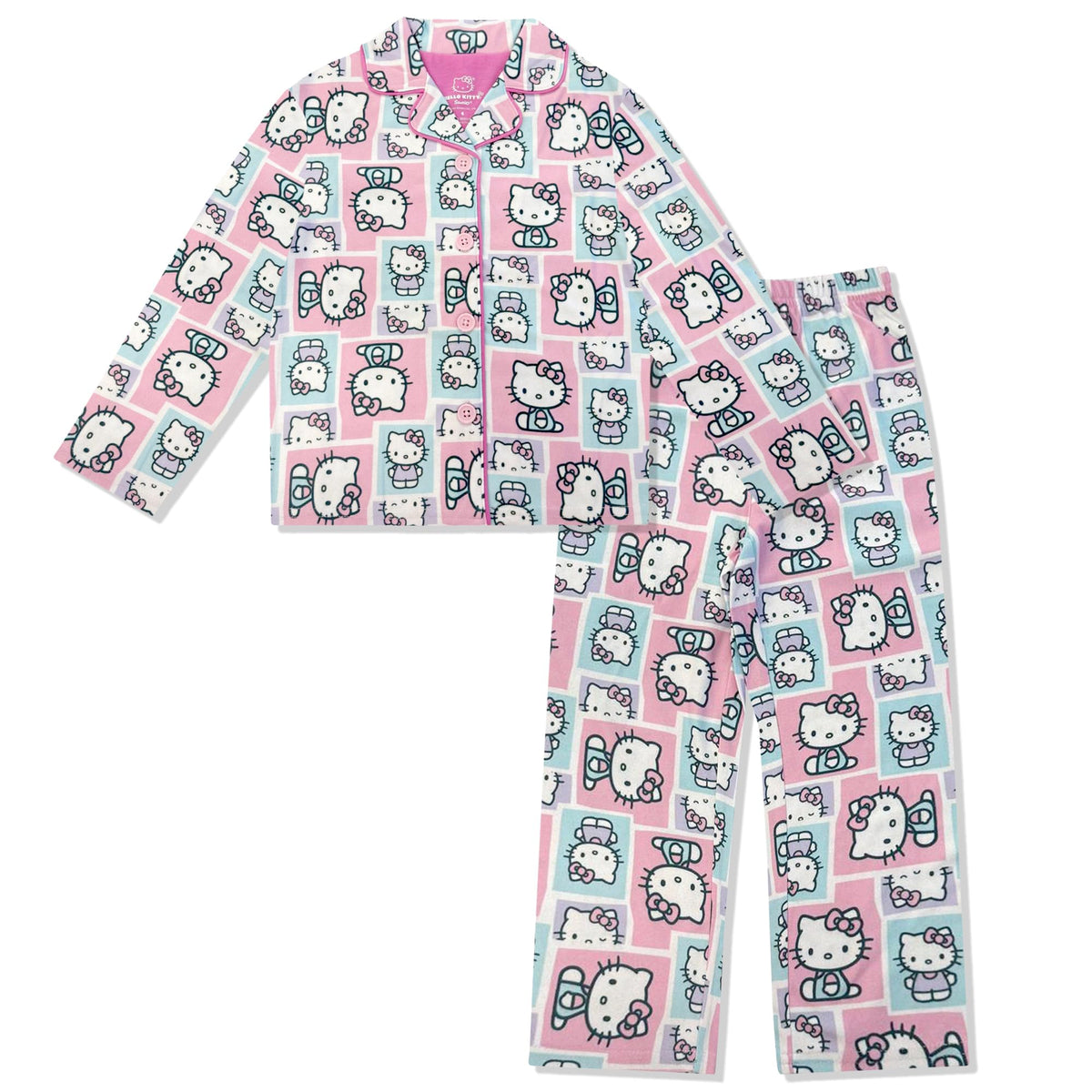 Hello Kitty Girls Pajama Set - 2 Piece Cozy Girls Pjs Button Down Long Sleeve & Pants For Kids - Official Product