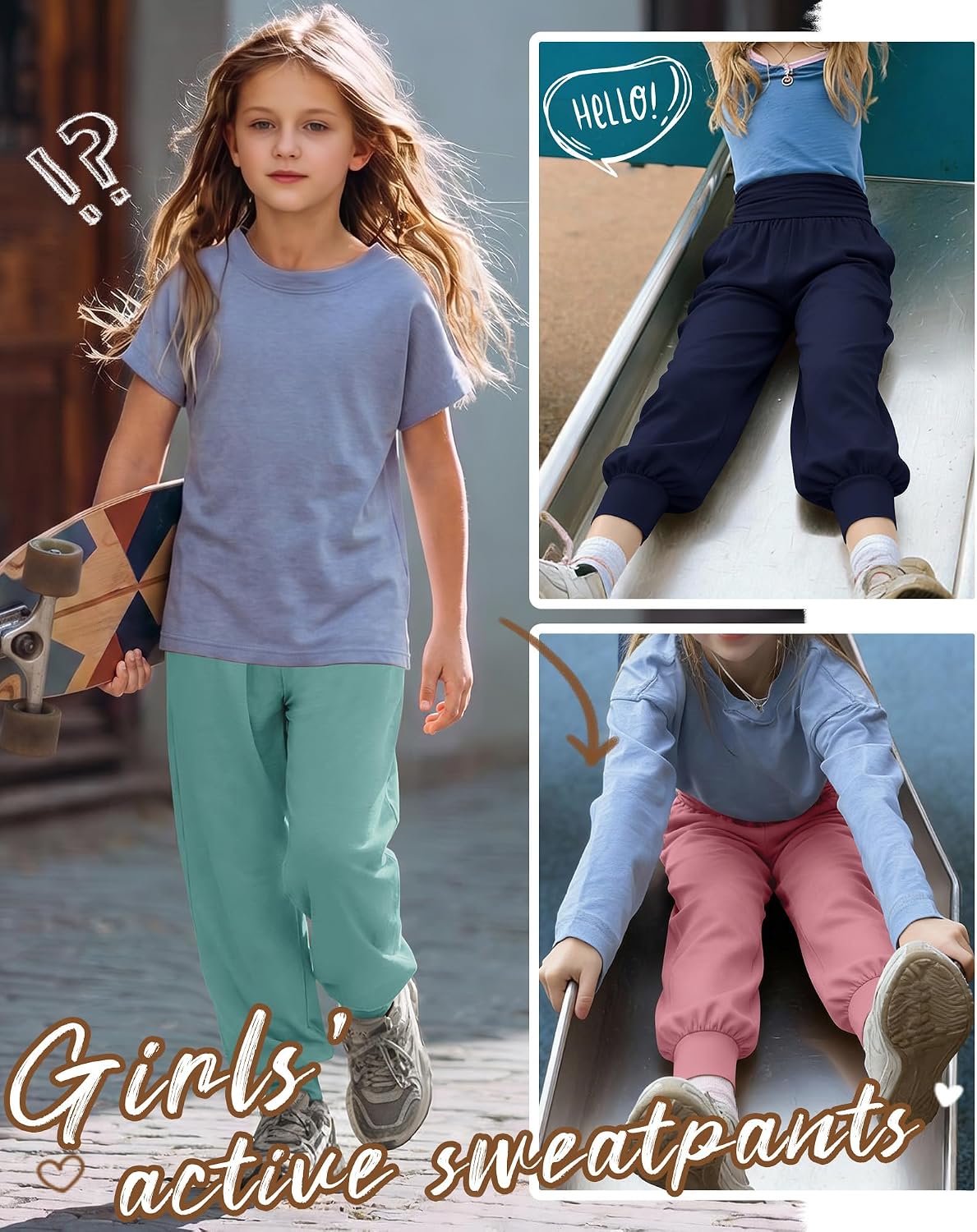 Oakgarden 3 Pack Girls' Lightweight Athletic Joggers Pants