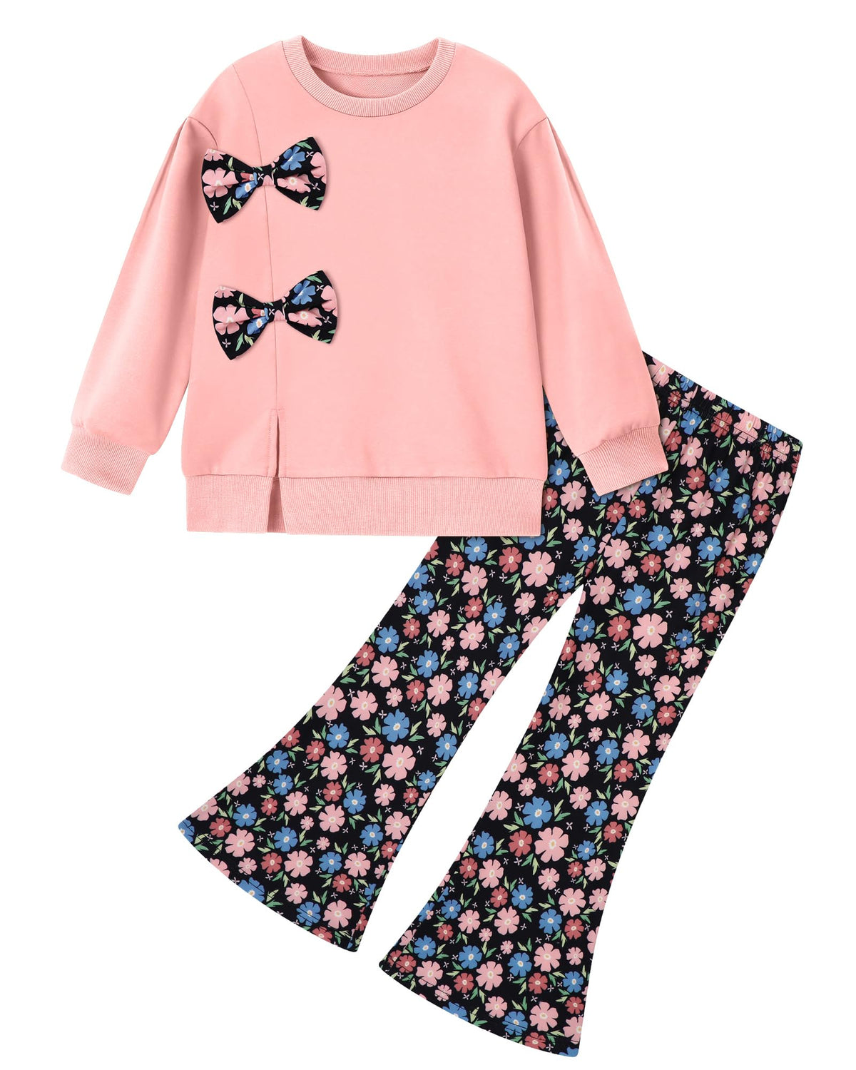 SANMIO Toddler Girls Clothes Fall Long Sleeve Top Floral Flare Pants 2Pcs