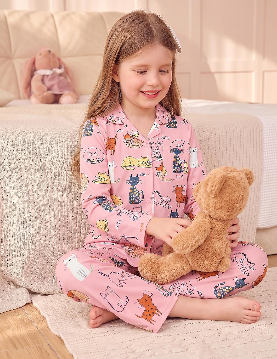 Arshiner Girls Pajamas Long Sleeve Sleepwear Cute Printed Button Down Pjs