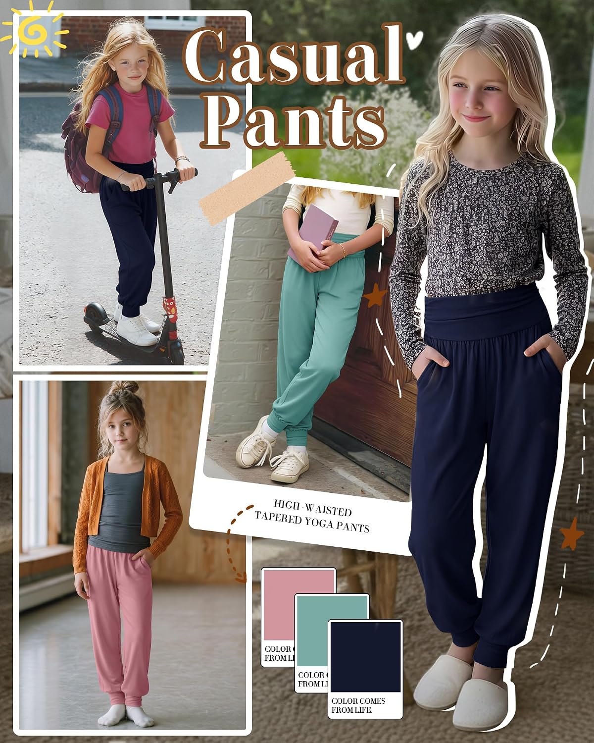 Oakgarden 3 Pack Girls' Lightweight Athletic Joggers Pants