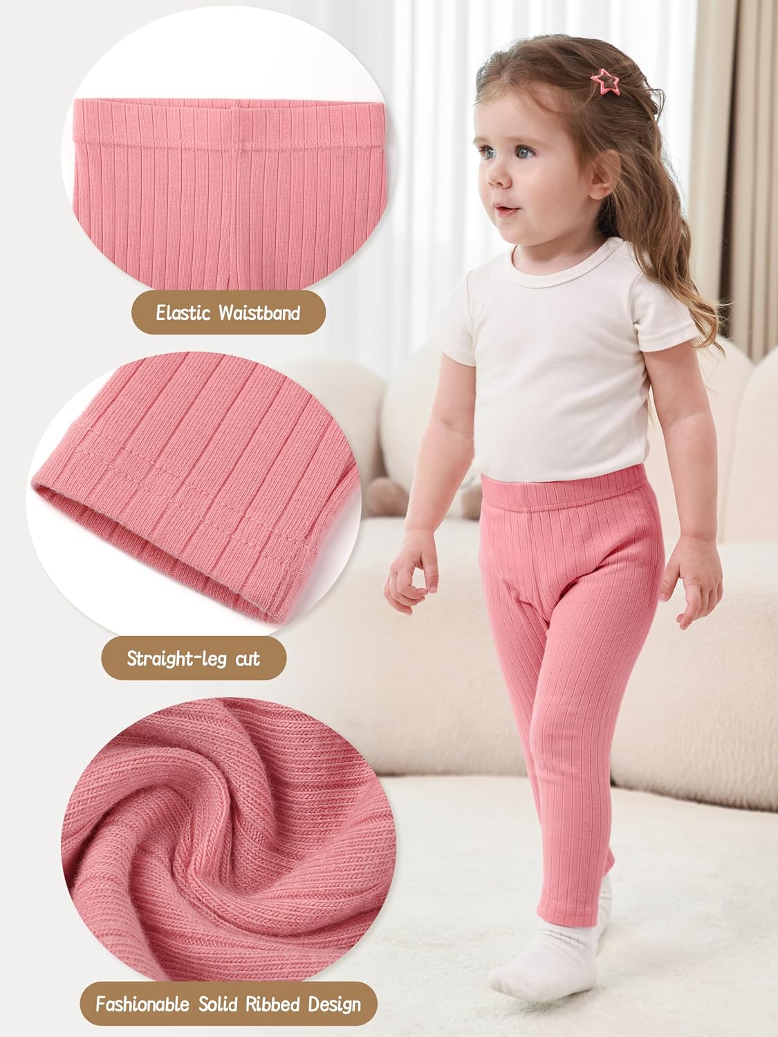 5 Pack Baby Girl Pants Infant Toddler Girl Leggings Ribbed Cotton Pants