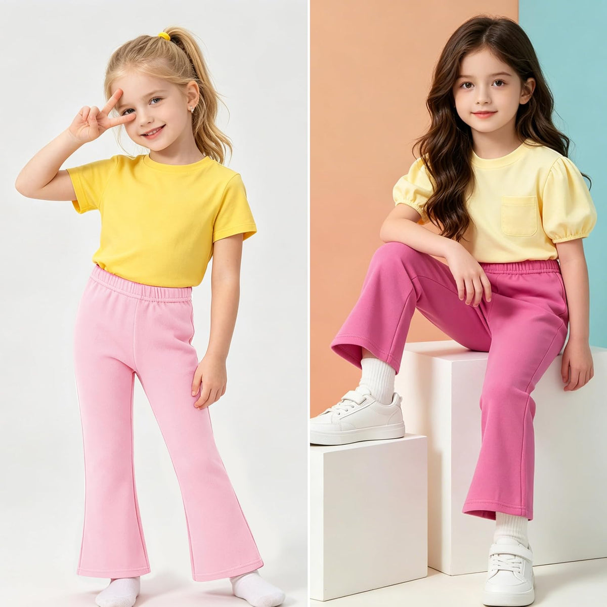 FEQO 5 Pack Toddler Girls Flare Pants Cotton Leggings Bell Bottoms, 18M-5T