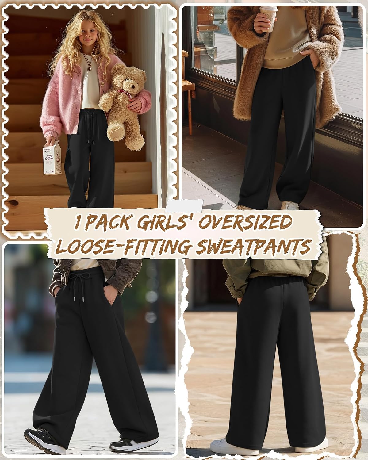 Girls Wide Leg Sweatpants Oversized Baggy Pant