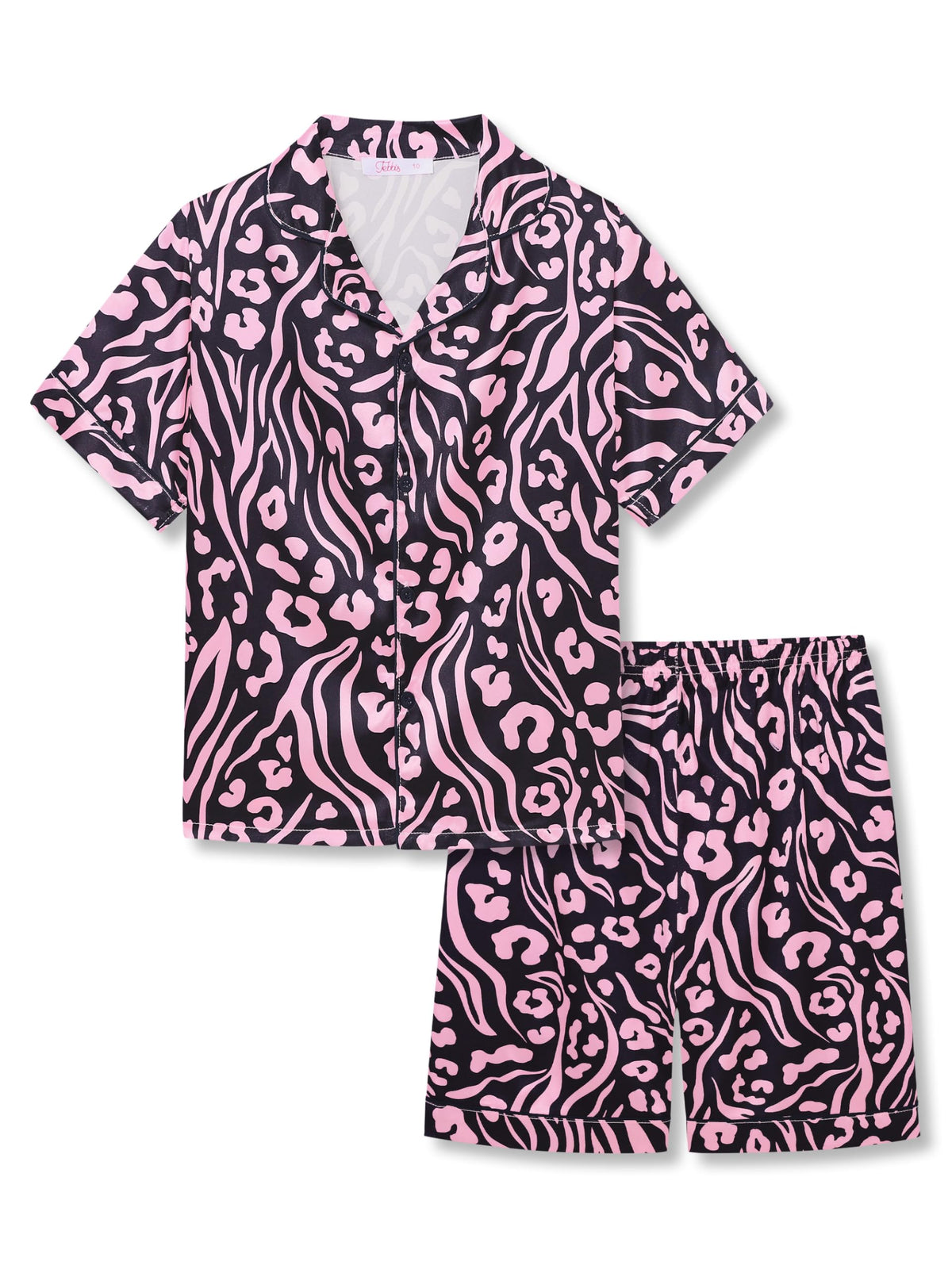 Tebbis Girls Silky Satin Pajamas Short Sleeve Button-Up Set Size 6/7-16