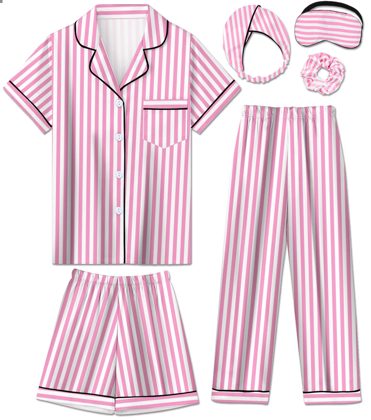 Silk Pajamas for Girls Satin Pajama Kids 3Pcs Short Sleeve Pjs Set