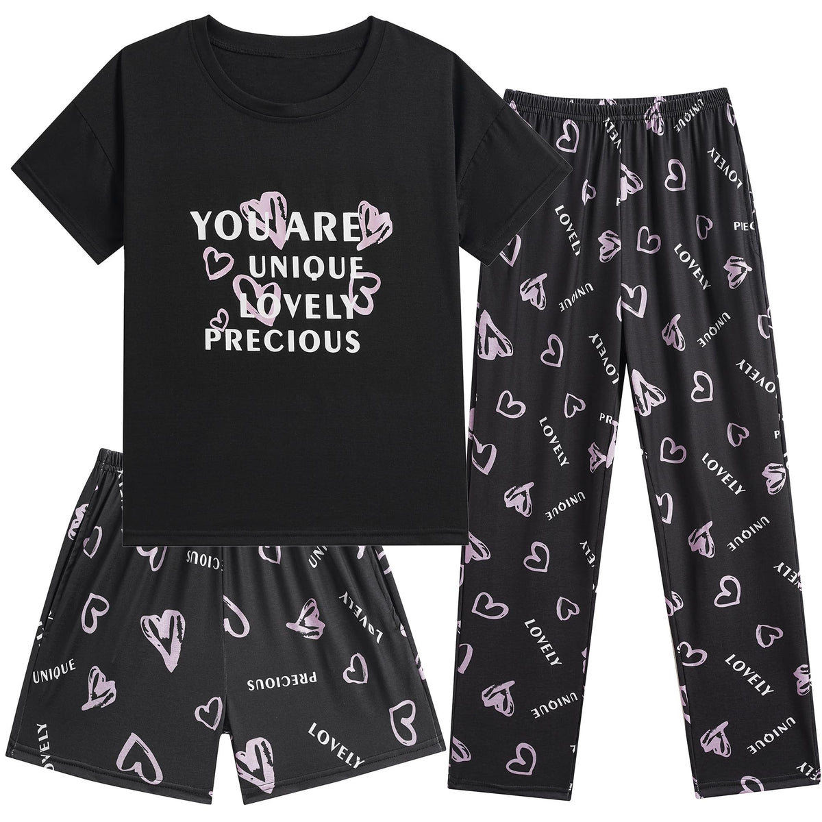 Hupohoi Girls Pajama Sets Summer Short Sleeve With Shorts & Pants Sleepwear