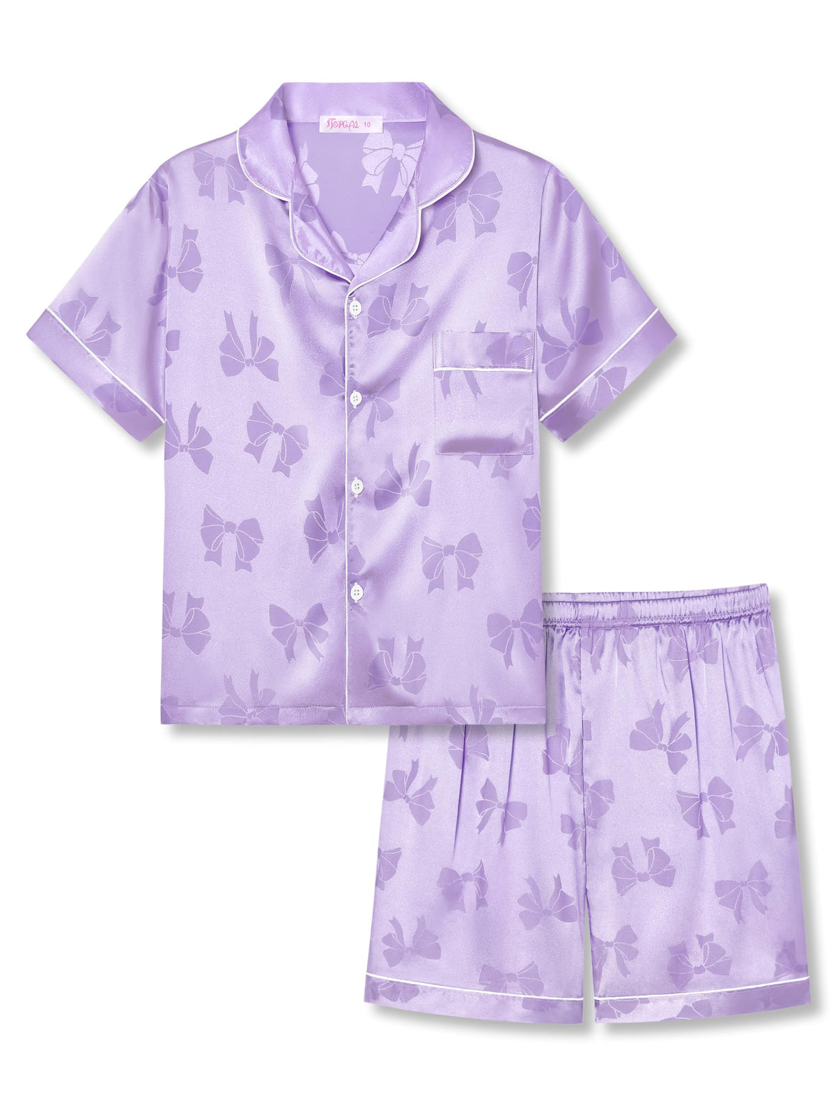 Topgal Girls Satin Pajamas, Short Sleeve Shorts Button Up, Size 6-16