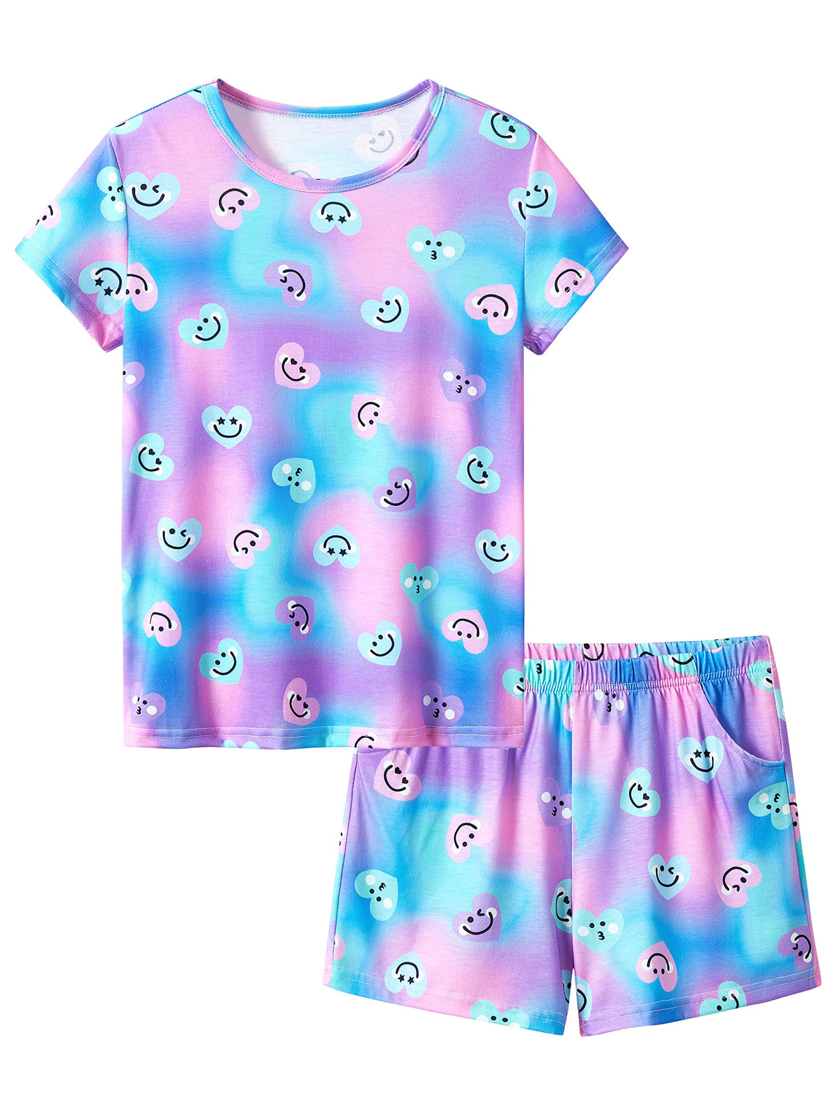 Tebbis Girls Pajama Set Tie Dye Cute Prints Tee & Shorts Sizes 6-18
