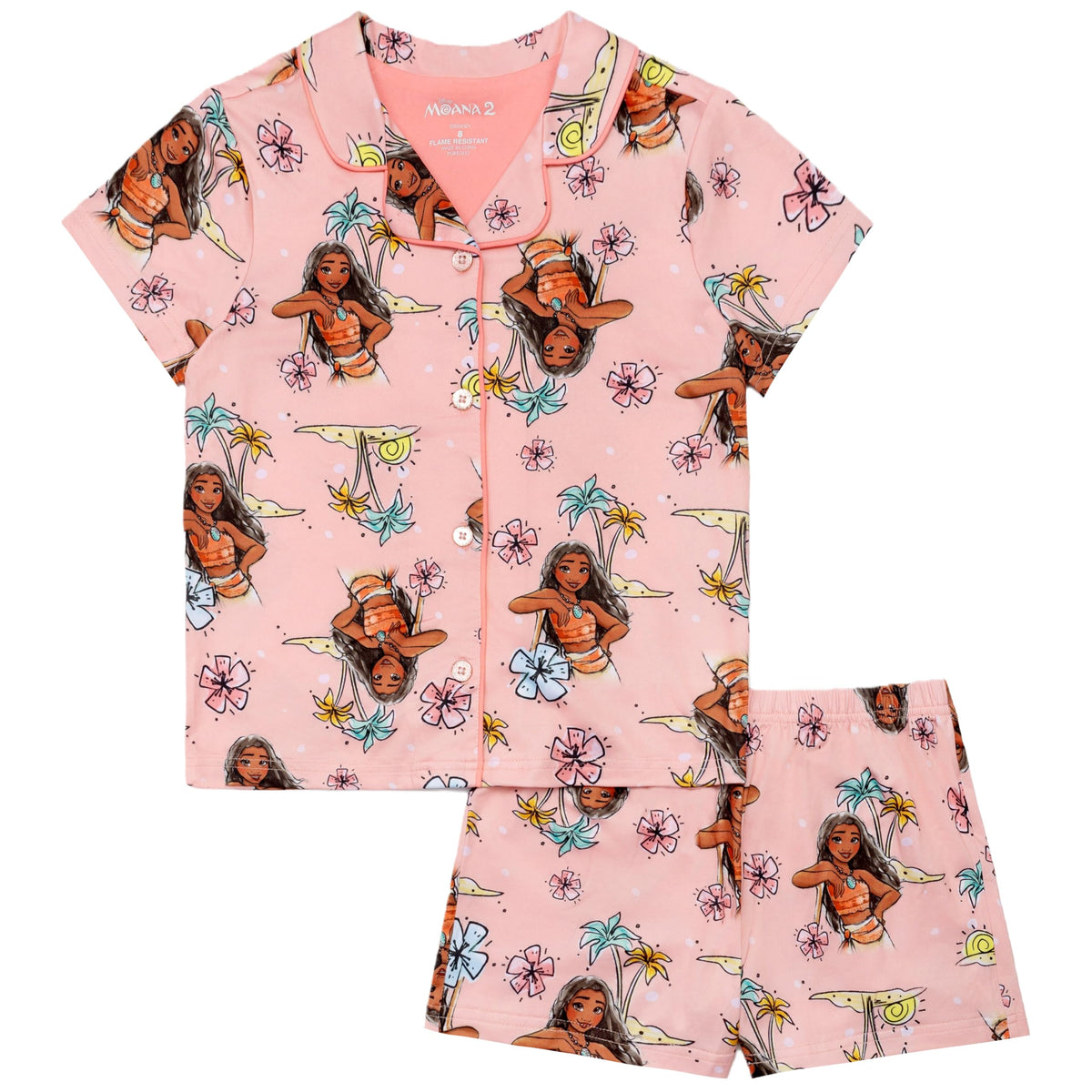 Disney girls 2-piece Loose-fit Button Down Matching Pajama Set, Soft & Cute for Kids