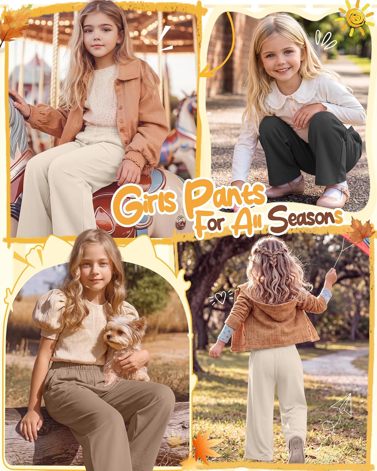 3 Pack Girls Wide Leg Pants Yoga Trousers