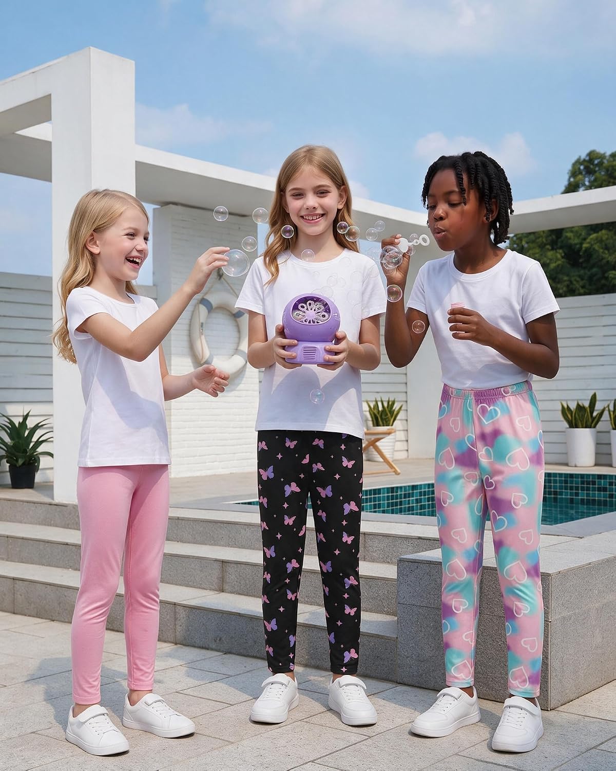 MyFav 3 Pack Girls Leggings Stretch Kids Cute Printed & Solid Color Skinny Casual Daily Wear Pants