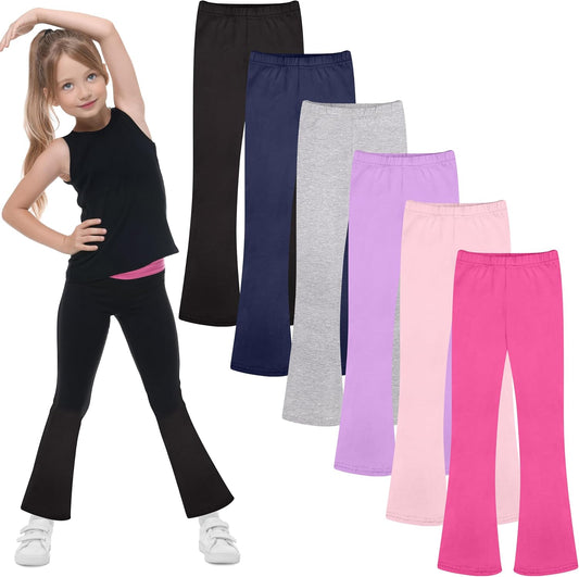 FEQO 6 Pack Girls Flare Leggings Pants Cotton Leggings Bell Bottoms 5-14Y