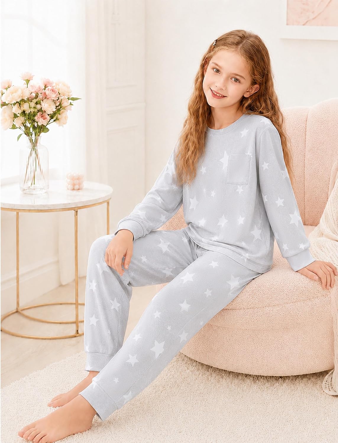 Mikrdoo Girls Pajamas Soft Stretch 2Pc Long Sleeve Top & Pants Size 8-16